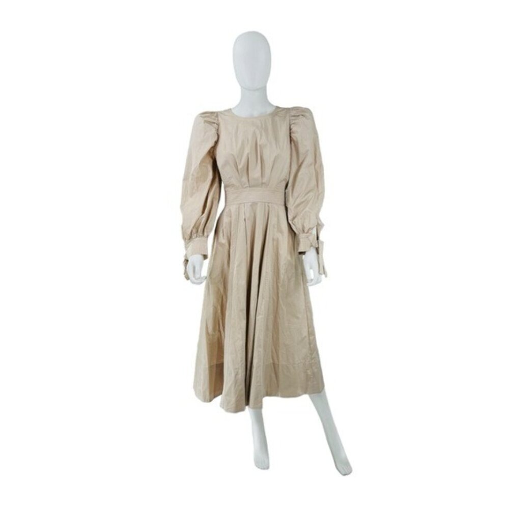 En Saison NEW Stone Beige Long Sleeve Poplin Classy Leighton Midi Dress Size XS - Picture 4 of 8